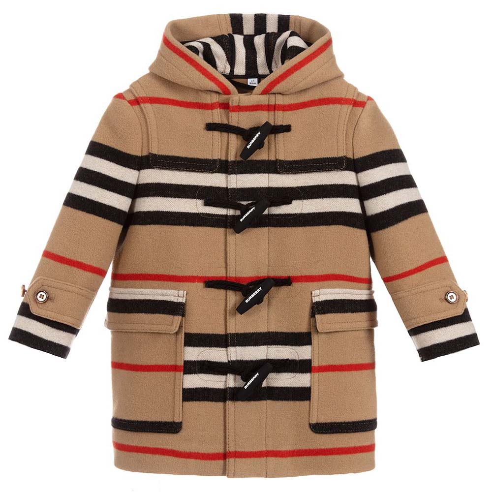 【SOLD OUT】【会員販売】BURBERRY<br>BEIGE STRIPED WOOL DUFFLE COAT