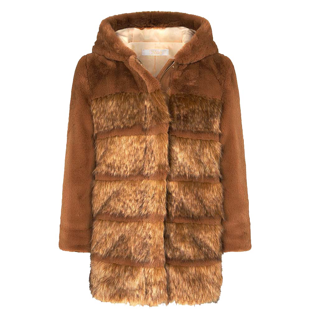 【SOLD OUT】【KIDS】CHLOE Brown Hooded Faux Fur Coat (サイズ:6歳)
